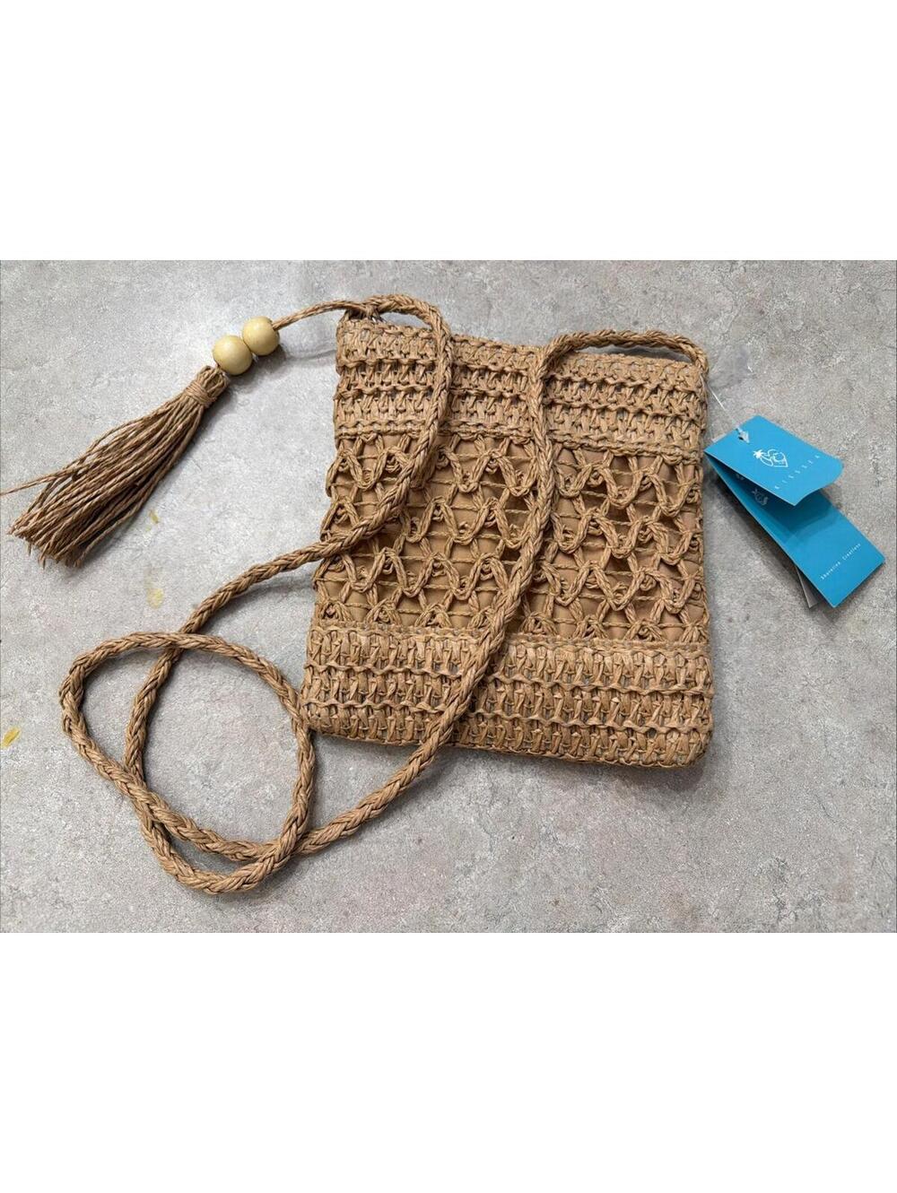 KissSea Grass Straw Purse Crossbody Bag Coastal Sustainable Boho Beachy New